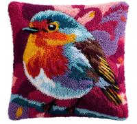 Rqwybcaxn Latch Hook Cushion Kits Robin Bird Latch Hook Pillow Case Kits Embroidery Kits 17X17Inch DIY Needlework Pillow Cover Sofa Cushion Rug Making Kits, DIY Craft Kits 17X17Inch