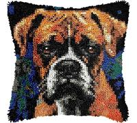 Rqwybcaxn Latch Hook Kit Cushion for Adults,Boxer Dog DIY Craft Latch Hook Rug Kits Embroidery Latch Hook Pillow Cover Kit for Christmas/Gifts,17X17Inch