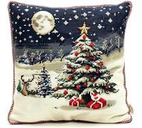 Rqwybcaxn Latch Hook Kit Cushion for Adults,Moon and Christmas Tree DIY Craft Latch Hook Rug Kits Embroidery Latch Hook Pillow Cover Kit for Christmas/Gifts,17X17Inch