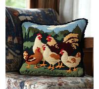 Rqwybcaxn Latch Hook Kit for Adults, Latch Hook Pillow Case Kits, Chicken Family On A Farm DIY Latch Hook Cushion Kits 17X17Inch, Cross Stitch Embroidery Kits Latch Hook Pillow Cover Kits Home Decor