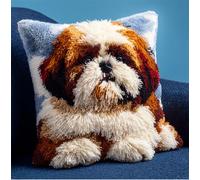 Rqwybcaxn Latch Hook Kit for Adults, Latch Hook Pillow Case Kits, Shih Tzu Dog DIY Latch Hook Cushion Kits 17X17Inch, Cross Stitch Embroidery Kits Latch Hook Pillow Cover Kits Home Decor