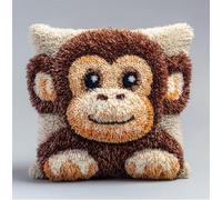 Rqwybcaxn Latch Hook Kit for Adults, Pillow Case Kits, Cute Monkey DIY Latch Hook Cushion Kits 17X17Inch, Cross Stitch Embroidery Kits Home Decor