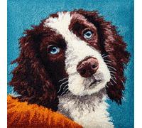 Rqwybcaxn Latch Hook Kit Unfinished Cushion Cover with Printed Canvas English Springer Spaniel Dog Pillowcase Sewing Making Kits for Beginners Adults Kids Embroidery Kits Home Decoration 17X17Inch