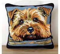 Rqwybcaxn Latch Hook Kit Unfinished Cushion Cover with Printed Canvas Yorkshire Terrier Pillowcase Sewing Making Kits for Beginners Adults Kids Embroidery Kits Home Decoration 17X17Inch