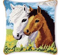Rqwybcaxn Latch Hook Kits DIY Throw Pillow Cover Horse and Foal Crochet Crafts for Beginner Kids and Adults Handmade Crafts Home Decoration Festival Birthday Gift,17 X17 Inch