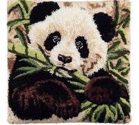 Rqwybcaxn Latch Hook Kits for Adults Beginners Panda Eating Bamboo Cushion Craft Kits Pillow Cover Making Crochet Pre Printed Canvas Wool Yarn Hobbies DIY Sofa Home Decor Women Gift