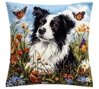 Rqwybcaxn Latch Hook Kits for Adults -Border Collie and Butterfly Latch Hook Pillow Kits for Kids, Crochet Yarn Kit for Beginners, DIY Needlework Crafts Cover Case with Printed Canvas 17X17Inch