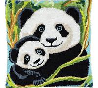 Rqwybcaxn Latch Hook Kits for Adults -Panda Mom Baby Pattern Latch Hook Pillow Kits for Kids, Crochet Yarn Kit for Beginners, DIY Needlework Crafts Cover Case with Printed Canvas 17X17Inch