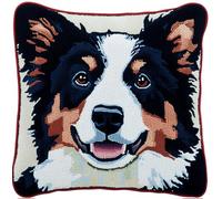 Rqwybcaxn Latch Hook Kits, Latch Hook Kit for Beginners Border Collie Dog Pet Throw Pillow Cover Pattern Printed Sofa Cushion Crochet Needle for Carpet Embroidery 17X17Inch