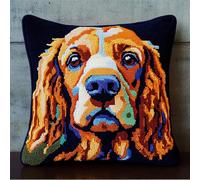 Rqwybcaxn Latch Hook Kits, Latch Hook Kit for Beginners Cocker Spaniel Throw Pillow Cover Pattern Printed Sofa Cushion Crochet Needle for Carpet Embroidery 17X17Inch