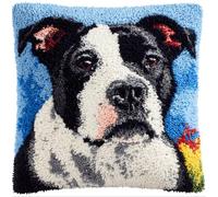 Rqwybcaxn Latch Hook Kits Make Your Own Cushion,Dog Staffordshire Bull Terrier 17X17Inch Pre-Printed Canvas Crochet Pillow Case Latch Hook Cushion Cover Hobby & Crafts