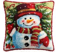 Rqwybcaxn Latch Hook Kits Pillow Merry Christmas Snowman DIY Handmade Cushion Crochet Yarn Embroidery Needlework Hook and Latch Kit Pillowcase Rug Cover Home Sofa Christmas Decoration 17X17Inch