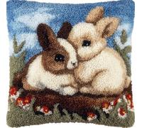 Rqwybcaxn Pillow Latch Hook Kit Rabbits Pattern Rug Canvas Knit Cushion Embroidery 17"X17" (43X43 Cm) Carpet Crocheting