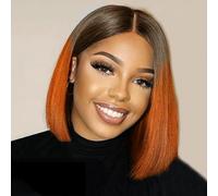 RQY 12 Inch Bob Human Hair Lace Front Wig Ginger Bob Wig Short Straight Ombre Bob T4/350