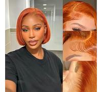 RQY Bob Ginger Wig Human Hair 8 Inch 13x4 Ginger Lace Front Bob Wig 180% Density Straight Ginger Orange Bob Lace Front Wig
