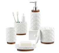 RQYIXI Bathroom Accessories Set 5 Pieces Toothbrush Holder Soap Dispenser Ceramic Bathroom Accessory Set Contain Cotton Swab Jar Toothbrush Cup Soap Dish Tumbler