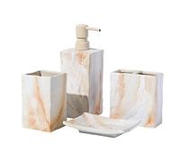 RQYIXI Ceramic Bathroom Accessory Set Complete 4 Pieces Retro Style Water Transfer Printing Fadeless Soap Dispenser & Toothbrush Holder Sets