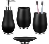 RQYIXI - Diamond Ceramic Bathroom Accessories Set, 4 Pieces, Toothbrush Holder, Soap Dispenser, Toothbrush Cup, Soap Dish, One Tumbler, Black