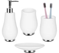 RQYIXI - Diamond Ceramic Bathroom Accessories Set, 4 Pieces, Toothbrush Holder, Soap Dispenser, Toothbrush Cup, Soap Dish, One Tumbler, White