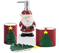 RQYIXI Merry Christmas Bathroom Accessories Set 4 Pieces Toothbrush Holder Soap Dispenser Ceramic Bathroom Accessory Set Contain Toothbrush Cup Soap Dish Tumbler