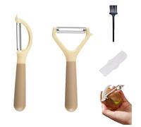 RQzaufania 2 Pcs Potato Peeler, Y and I-Shaped Swivel Stainless Steel Vegetable Peeler Set,Sharp Straight Blade with Protective Case and Cleaning Brush, Kitchen Peeling Tool(Khaki)