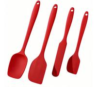 RQzaufania 4 Pcs Red Silicone Spatulas Spoons Set, Silicone Kitchen Utensils Including 2 Rubber Spatula, 1 Large Spoon Scraper, 1 Jar Scraper, Non-Stick and Heat 230℃ Resistant.