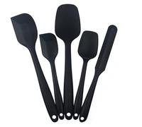 RQzaufania 5 Pcs Black Silicone Spatulas Spoons Set, Silicone Kitchen Utensils Including 2 Rubber Spatula, 2 Spoon Scraper, 1 Jar Scraper, Non-Stick and Heat 230℃ Resistant.