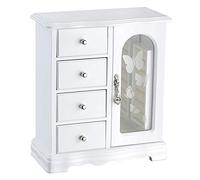 RR ROUND RICH DESIGN Jewelry Box - Made of Solid Wood with 4 Drawers Organizer and Built-in Necklace Carousel and Large Mirror White
