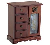 RR ROUND RICH DESIGN Solid Wooden Jewelry Box Makeup and Organizer Women Ring Storage with 4-Drawers Built-in Necklace Carousel and Mirror Brown