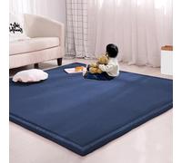 Rr tianshi Large Area Rug Crawling Play Mat,Soft Coral Velvet Children Study Carpet Play Mat Non-slip Tatami Yoga Mat for Living Room Bedroom (150 * 150cm,Navy)
