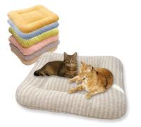 Rr tianshi Large Dog Bed Soft Plush Pet Calming Sofa Beds,Luxury Fluffy Thickened Pet Mat Washable Anti Anxiety Crate Mattress Cat Bed for Indoor Cats Dogs (Khaki,75 * 60CM-L)