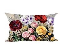Rramirar Ink Painting Watercolor Retro Pink Red Poppy Flowers Grey Summer Decorative Lumbar Throw Pillow Cover Case Home Living Room Bed Sofa Car Cotton Linen Rectangular 12 x 20 Inches