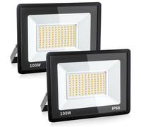 Rravdst 100W LED Floodlight Outdoor, 10800LM Super Bright LED Security Lights, IP66 Waterproof, 3000K Warm White Flood Lights Wall Light for Warehouse, Garage, Backyard, 2 Pack