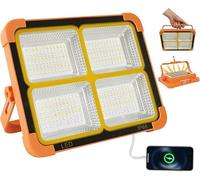 Rravdst 100W LED Work Light Rechargeable Solar Floodlight Outdoor Lights Portable with USB 4 Lighting Modes & Magnetic Suction IP66 Waterproof for Camping Fishing Hiking Car Garage