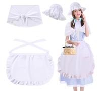 RRBXIA 3 Pieces Women Colonial Costume Set White Mob Cap Bonnet Shawl Half Apron Maid Pilgrim Peasant Costume Girls Cosplay , White, One Size Fits All