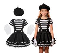 RRCBMD Kids Clown Costume for Girls Circus Jester Outfit 4 Piece Set Halloween Cosplay