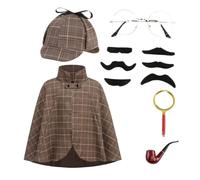 RRCBMD Kids Detective Costume 6 Piece Set with Detective Hat Holloween Cosplay Outfit (Brown,50CM)