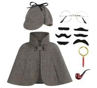 RRCBMD Kids Detective Costume 6 Piece Set with Detective Hat Holloween Cosplay Outfit (Dark Coffee,40CM)