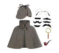 RRCBMD Kids Detective Costume 6 Piece Set with Hat and Magnifying Glass Halloween Cosplay Dress Up (Dark Brown,40cm)
