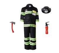 RRCBMD Kids Firefighter Costume,Fireman Hat and Fireman Axe and Fire Extinguisher,Halloween Costume (black 2-3y 7pcs)