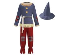 RRCBMD Kids Scarecrow Costume Boys Long Sleeve Scarecrow Dress 4 PCS with Hat for World Book Halloween Party-L-7-9Y
