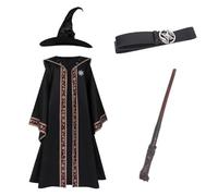 RRCBMD Kids Wizard Costume for Boys Girls Dark Wizard Outfits with Hat Belt Magic Wand Halloween Cosplay Dress Up L(10-12Y)