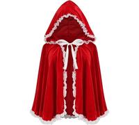 RRCBMD Little Red Riding Hood Cape Velvet Cloak for Halloween Christmas Cosplay Party White lace-bright red-S-23.62 inch