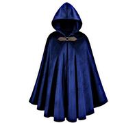 RRCBMD Mens Renaissance Medieval Hooded Cloak Victorian Steampunk Costume Cosplay Blue-100CM