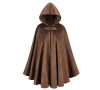 RRCBMD Mens Renaissance Medieval Hooded Cloak Victorian Steampunk Costume Cosplay Brown-100CM