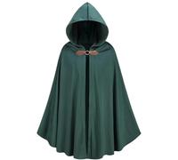 RRCBMD Mens Renaissance Medieval Hooded Cloak Victorian Steampunk Costume Cosplay Forest green-130CM