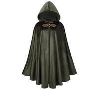RRCBMD Mens Renaissance Medieval Hooded Cloak Victorian Steampunk Costume Cosplay Green-130CM