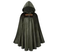 RRCBMD Mens Renaissance Medieval Hooded Cloak Victorian Steampunk Costume Cosplay Green-80CM