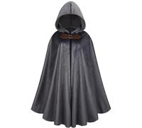 RRCBMD Mens Renaissance Medieval Hooded Cloak Victorian Steampunk Costume Cosplay Grey-100CM