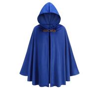 RRCBMD Mens Renaissance Medieval Hooded Cloak Victorian Steampunk Costume Cosplay Royal Blue-100CM